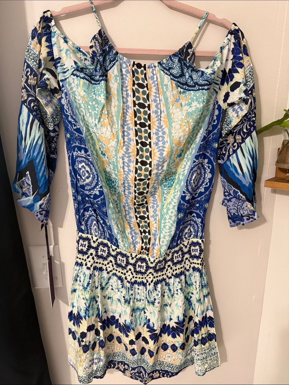 Hale Bob Blue and Teal Mosaic Off-Shoulder Tunic - Picture 9 of 11